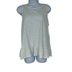 Loft White Sleeveless Ruffle Open Cross Back Tank Top Size XS